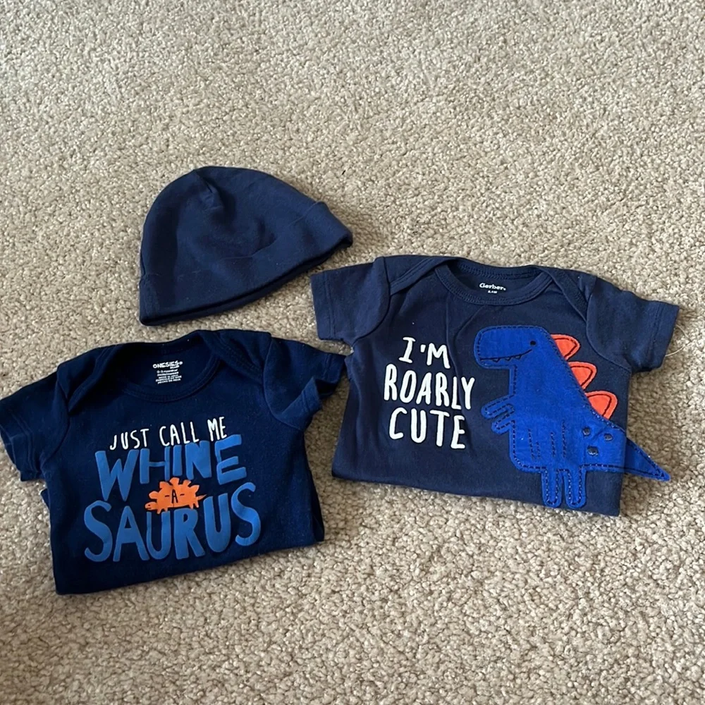 Dark Blue 0-3M Dinosaur Onesie
